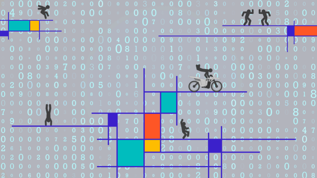 VEX character with Mondrian-inspired grid design, representing GameDistribution’s booth concept for Gamescom 2025
