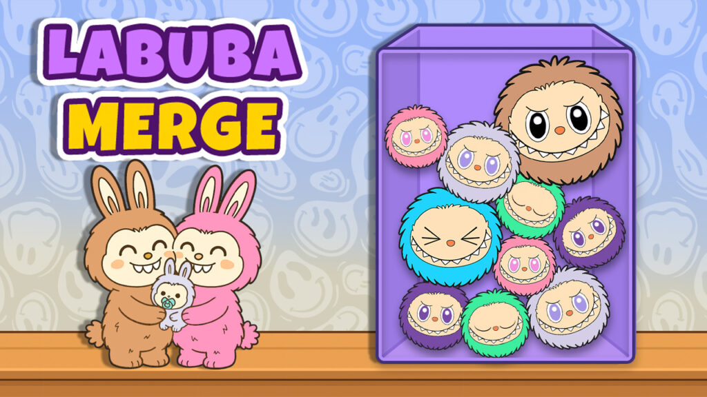Labubu Merge gameplay from the Labubu games collection, showing colorful creatures merging to unlock new forms.
