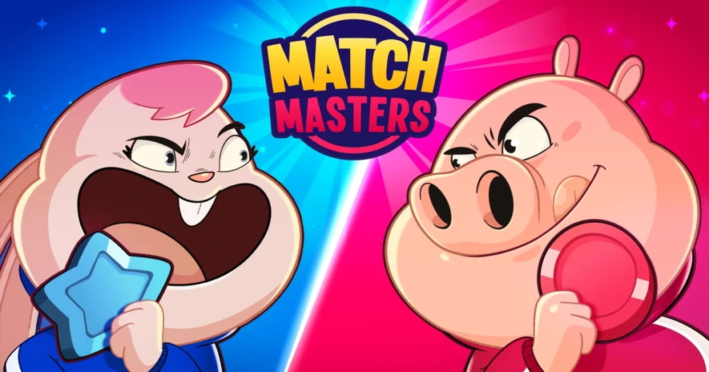 Match Masters PvP puzzle game artwork featuring two opponents in a real-time match-3 duel